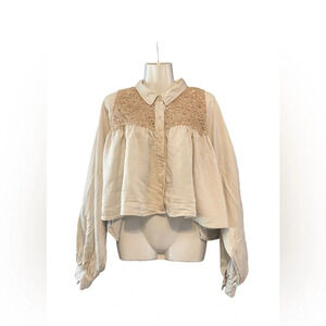 Urban Outfitters Button Down Lace Crop Top Sz L